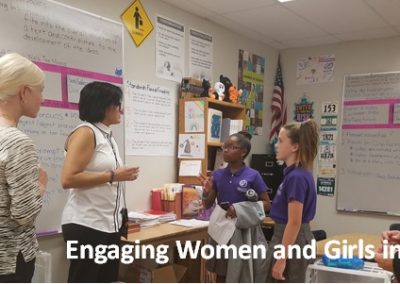 women and girls discussing STEM